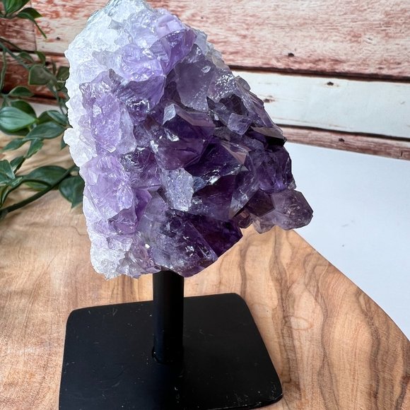 Raw Standing Amethyst Geode Cluster On A Metal Stand - Crystal Home Decor - Picture 8 of 11